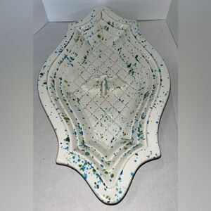 Vintage MCM Atlantic Mold blue green speckld confetti Ashtray Candy Dish Tray